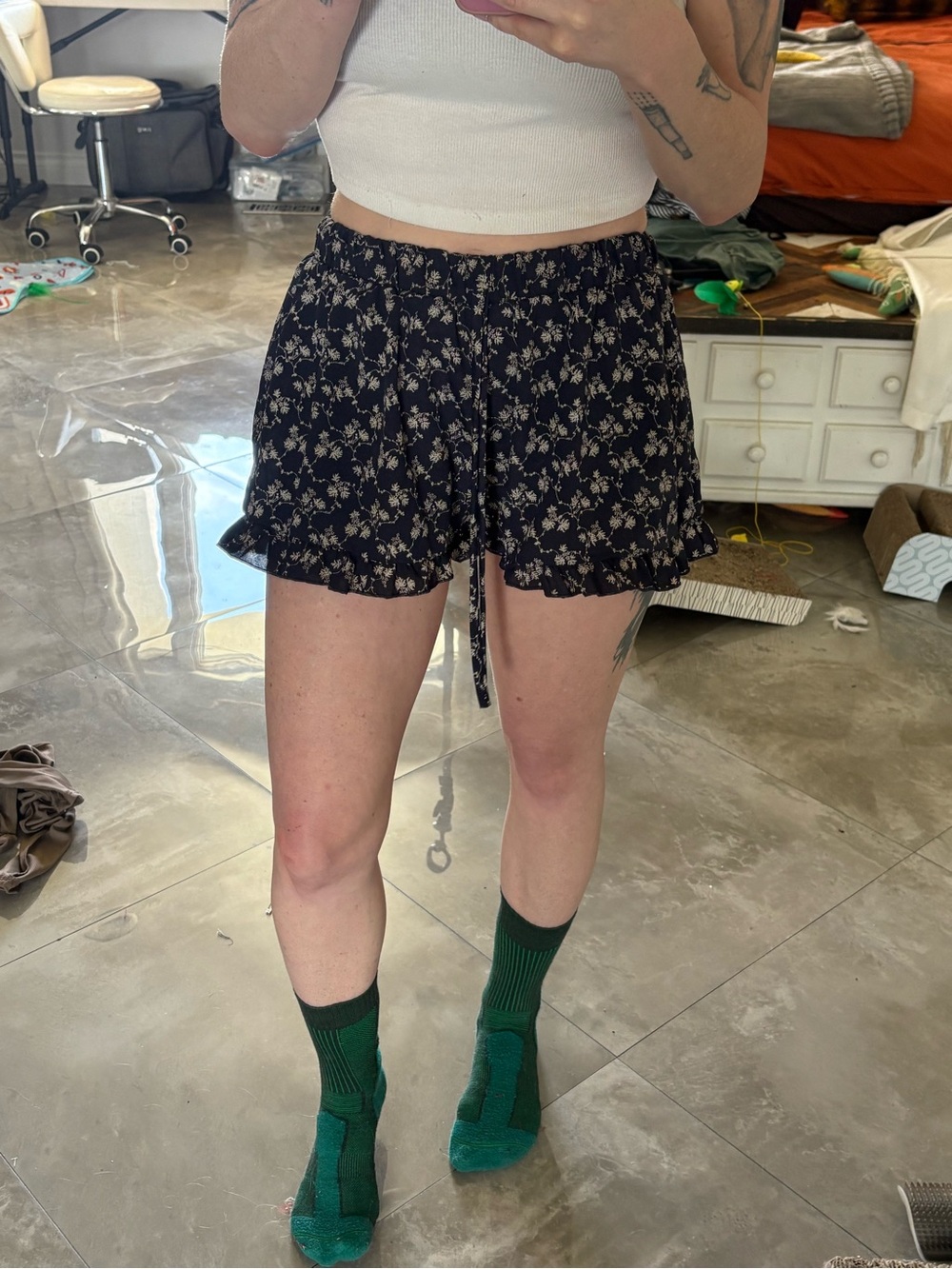 Floral Ruffle Drawstring Women’s Shorts